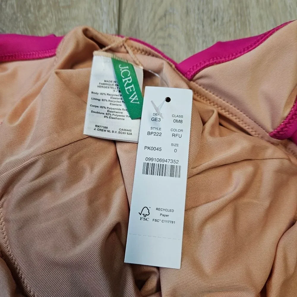 J. Crew Ruched V Neck Ruffle One Piece Swimsuit Women's 0 Fuchsia Hot Pink